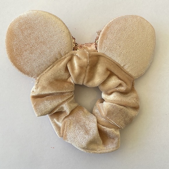 Mickey Mouse Ears Scrunchie Ponytail Holder with Sequins - Gold/Tan - Picture 3 of 6